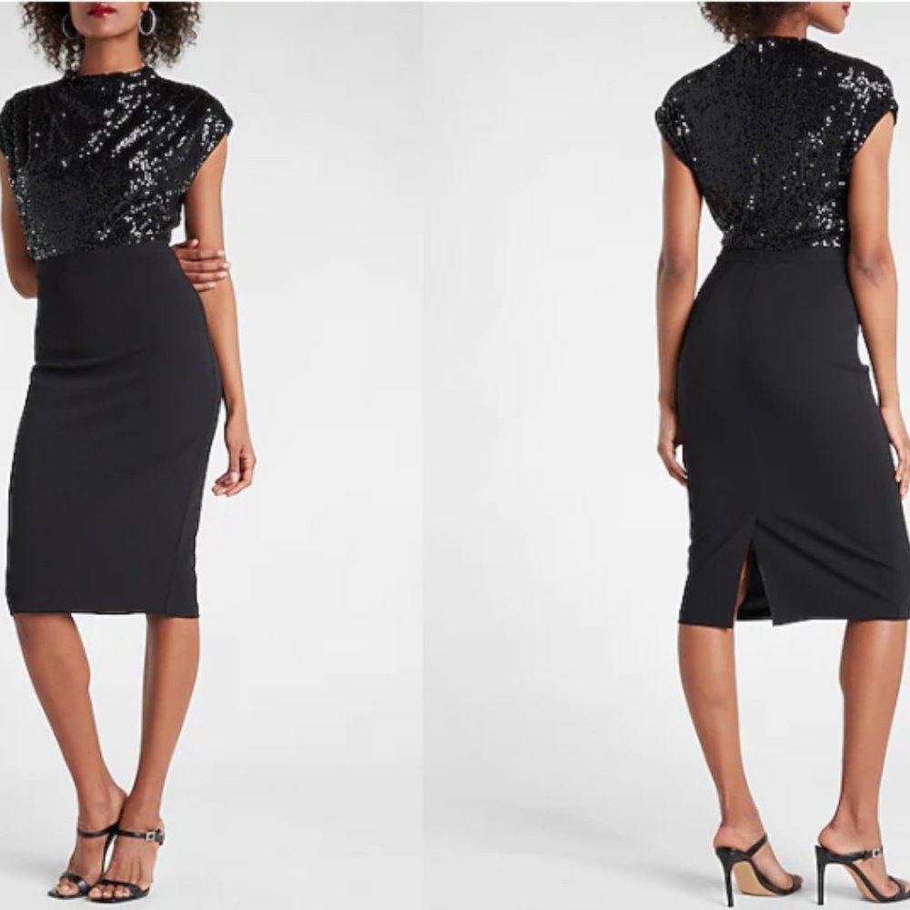 BNWT Sequin Draped Mock Neck Midi Sheath Dress Express xl